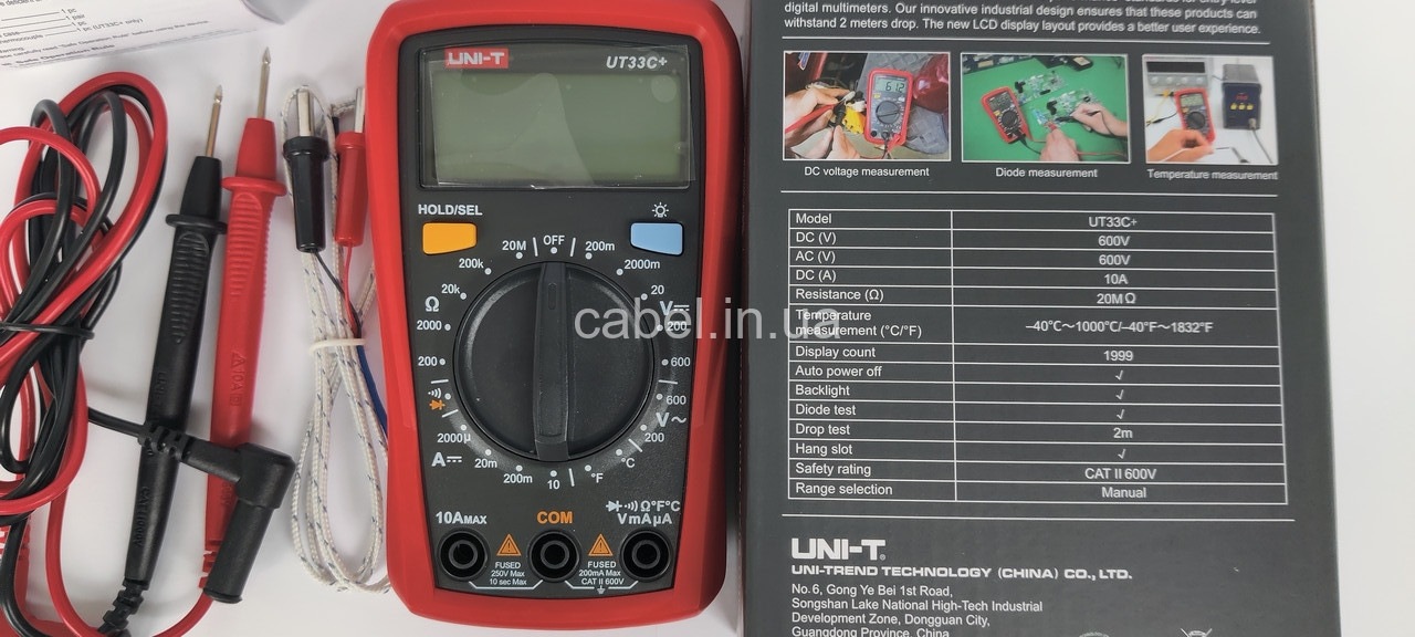 Цифровий мультиметр UNI-T UT33C+ Оригінал (вимірювання температури, ручний вибір діапазонів, тестер, вольтметр, амперметр, прозвонка)