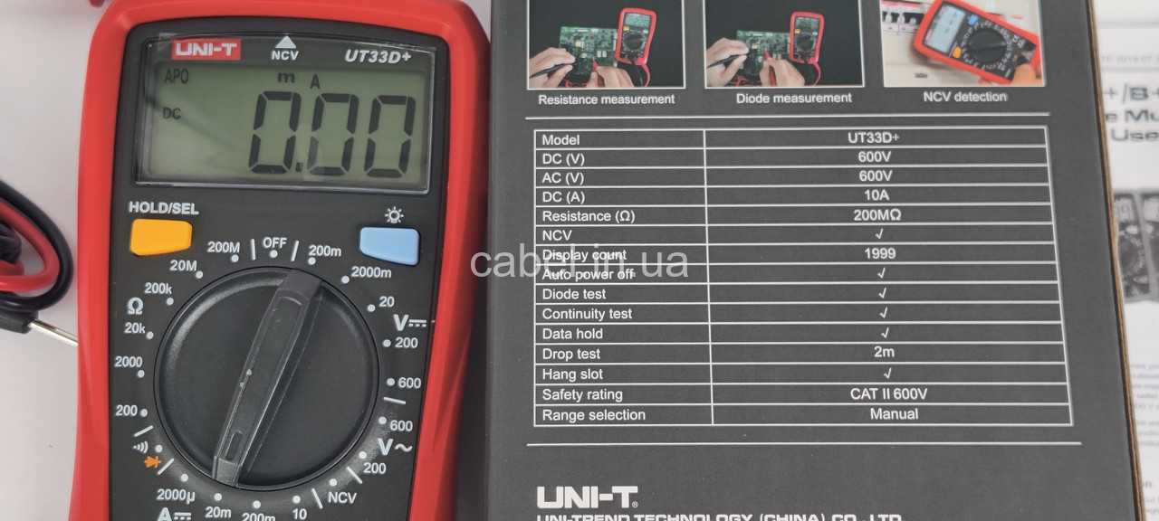 Цифровий мультиметр UNI-T UT33D+ Оригінал (NCV безконтактний детектор, ручний вибір діапазонів, тестер, вольтметр, амперметр, прозвонка)