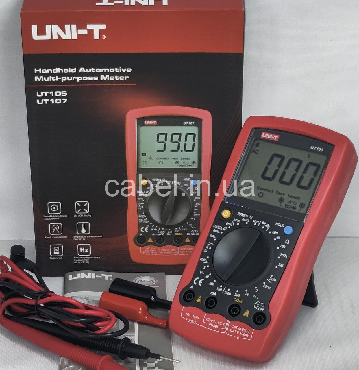 Цифровий автомобільний мультиметр UNI-T UT105 (автомобільний тестер, тахометр, вольтметр, амперметр, вимірювач DWELL та обертів двигуна)