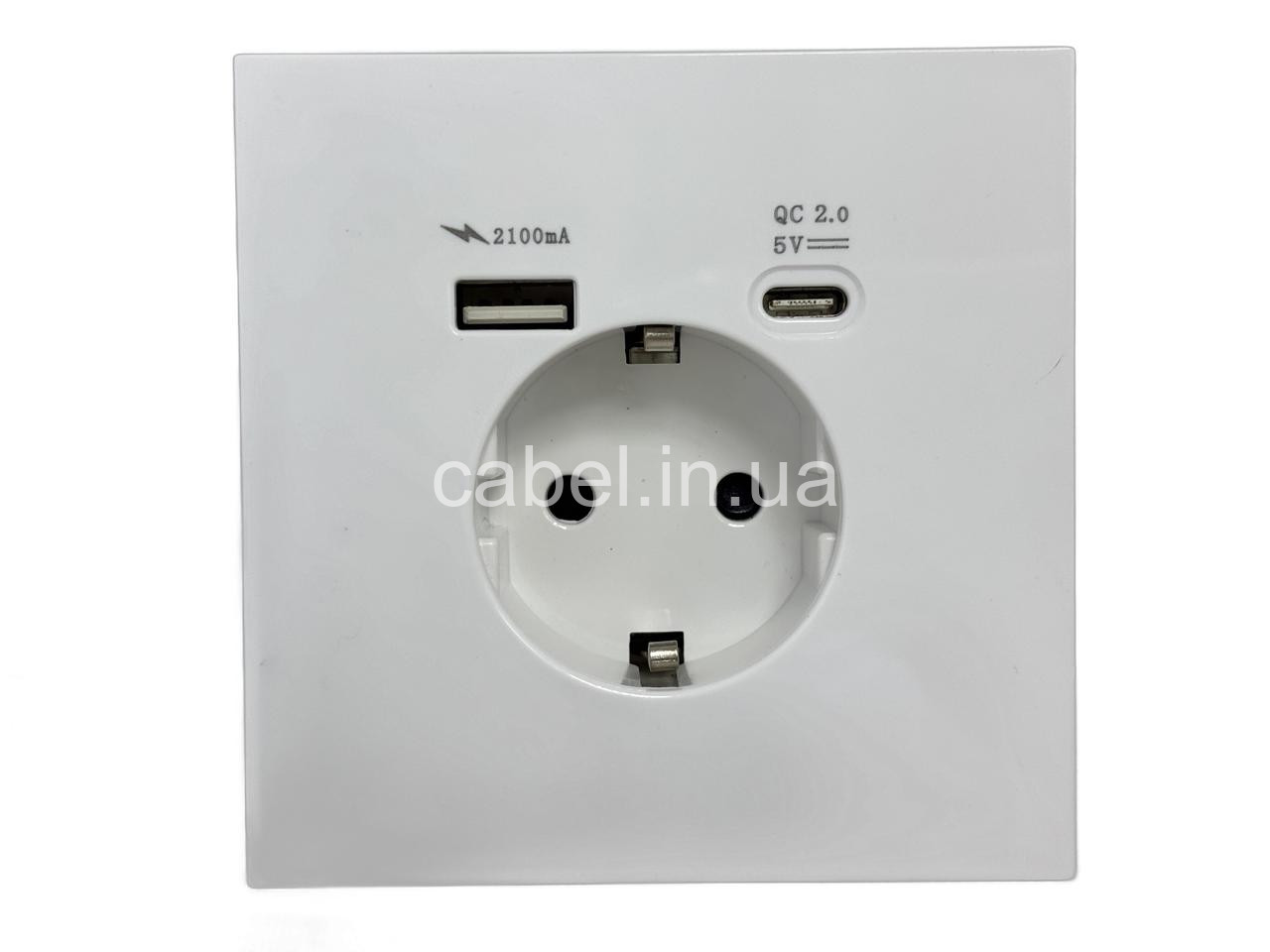 Розетка з USB-A та Type-C (QC 2.0 5V 2.1A), заземленням та захисними шторками Delviz біла (пластик)
