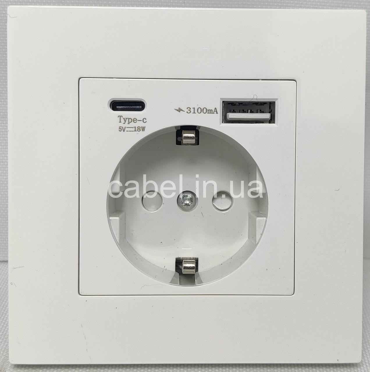 Розетка з USB-A та Type-C (18W 3100mA), заземленням та захисними шторками Delviz біла (пластик)