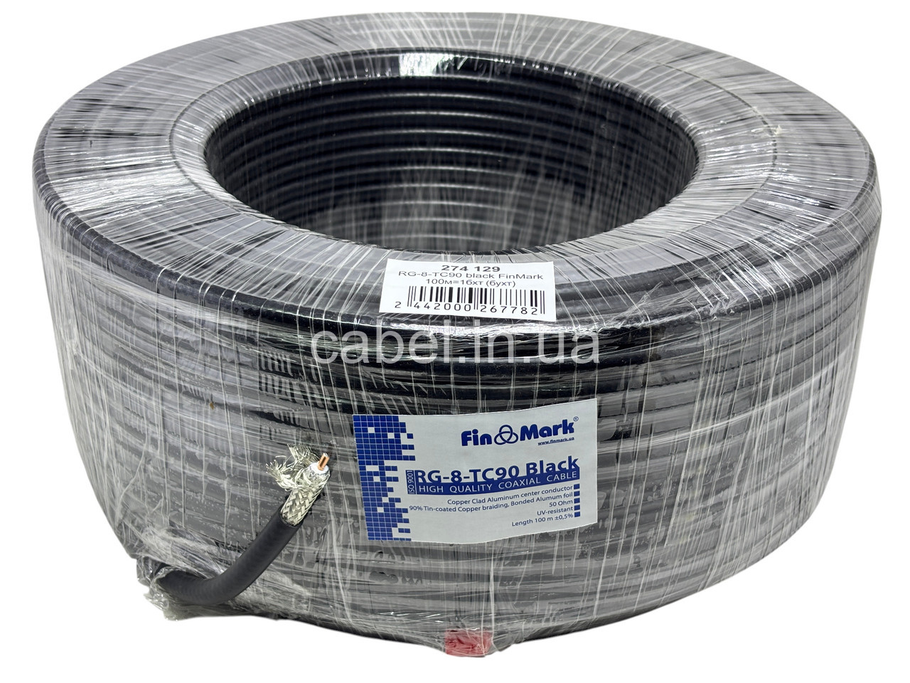 Кабель коаксіальний 50 Ом Finmark RG8-TC90, чорний, 100 м