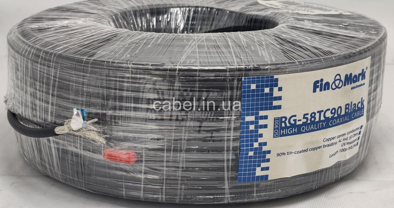 Кабель коаксіальний 50 Ом Finmark RG58-TC90, чорний, 100 м