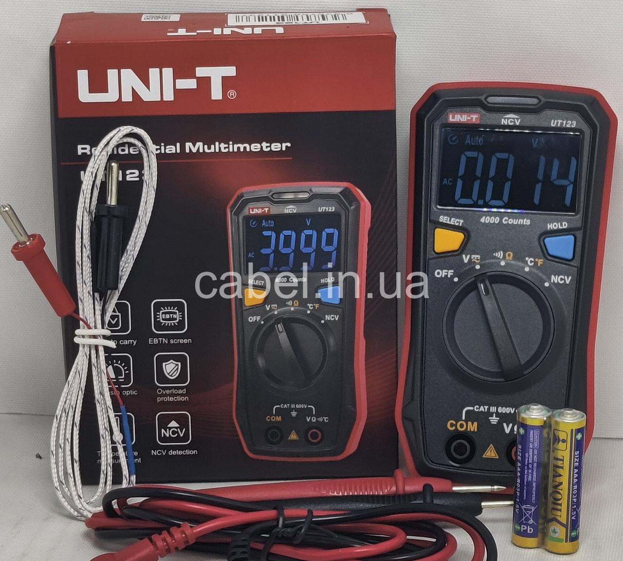 Цифровий кишеньковий мультиметр UNI-T UT123 (NCV, вимірювання температури, інверсний дисплей)