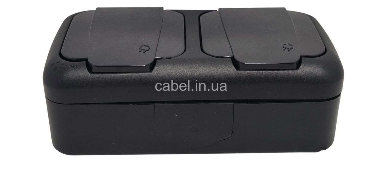 Розетка подвійна вологозахищена з заземленням IP54 Viko Palmiye чорна