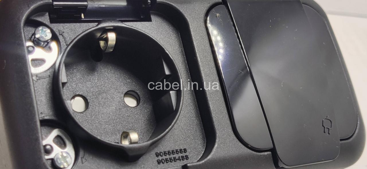 Розетка подвійна вологозахищена з заземленням IP54 Viko Palmiye чорна