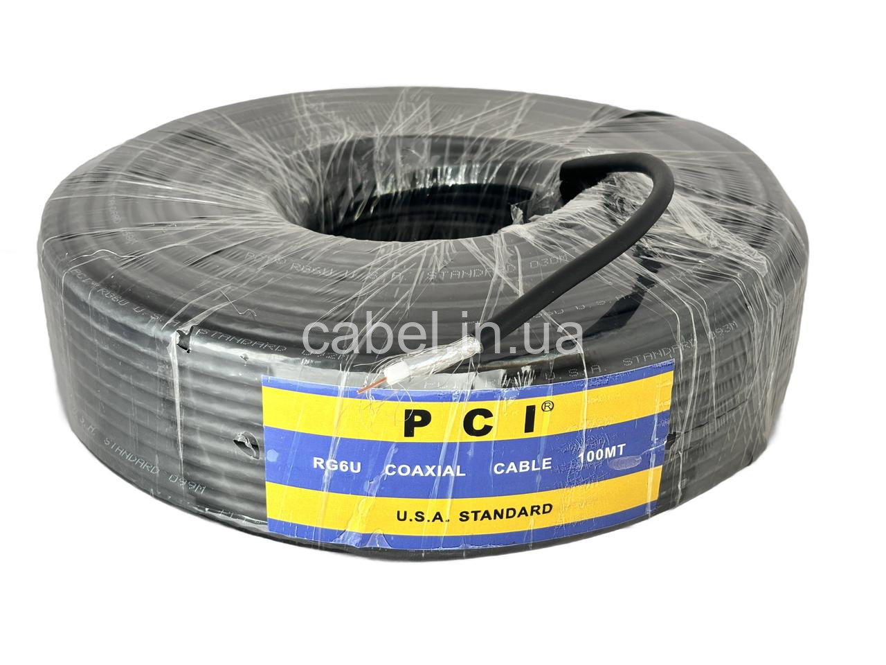 Коаксіальний кабель PCI RG-6 U.S.A Standart,чорний, 100 м