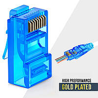 Конектор RJ45 5e,6 cat прохідний Zoerax,синій