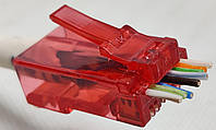 Коннектор RJ45 5e, 6 cat проходной Zoerax,красный