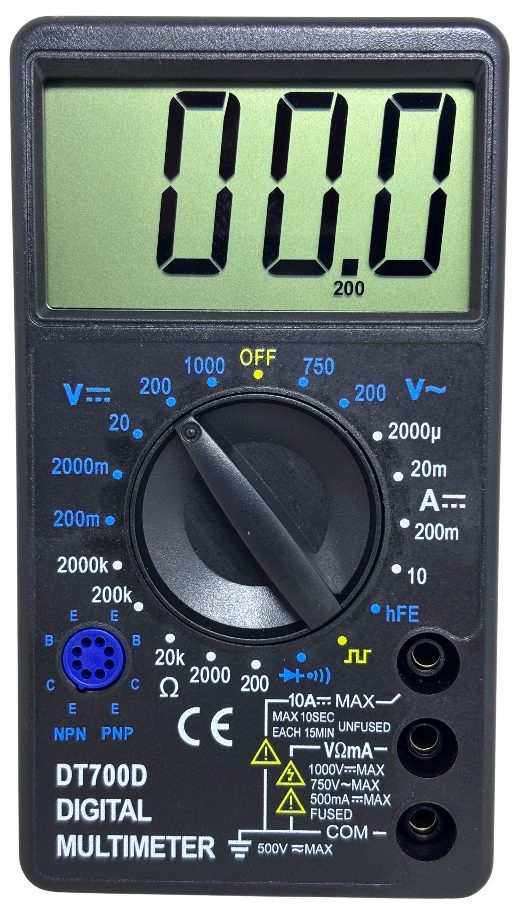 Цифровий мультиметр DT700D з великим дисплеєм і звуковим продзвонюванням — тестер напруги, струму та опору