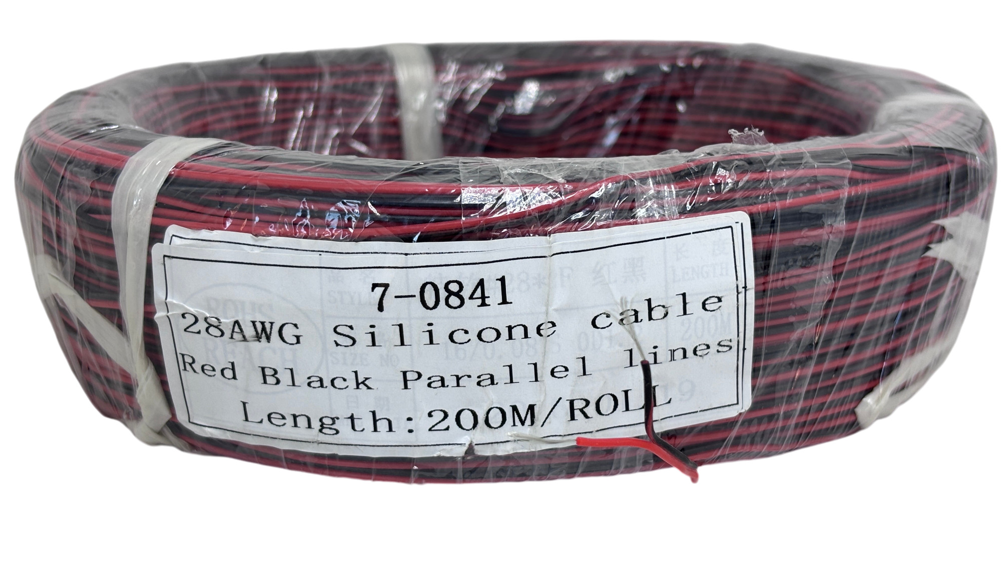 Дріт силіконовий 2 жили термостійкий 28AWG (2х0.08 мм2) червоно-чорний, бухта 200м