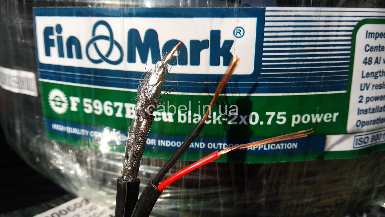 Кабель для відеоспостереження Finmark RG59cu+2 жили живлення (2+0,75)cu, 100 м