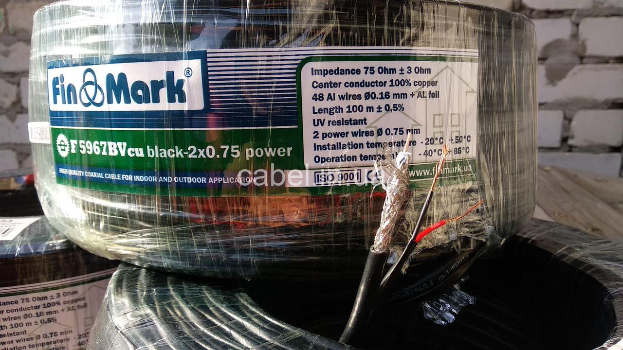 Кабель для відеоспостереження Finmark RG59cu+2 жили живлення (2+0,75)cu, 100 м