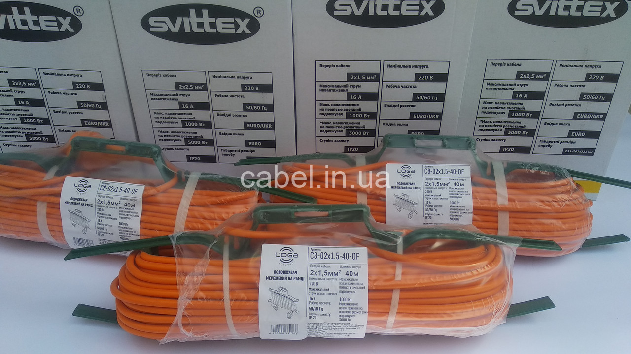Подовжувач Svittex 2х1.5+рамка для намотування, 40м