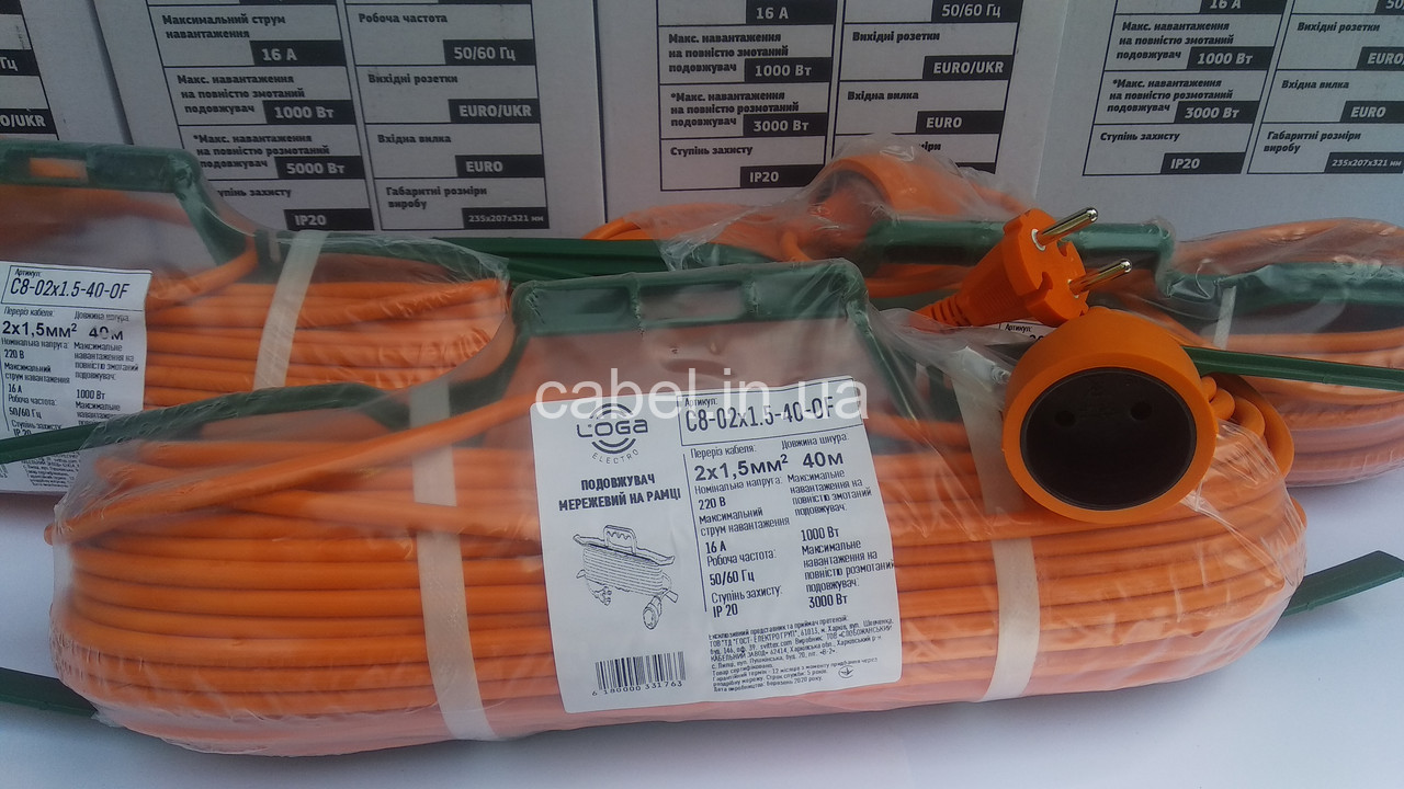 Подовжувач Svittex 2х1.5+рамка для намотування, 40м