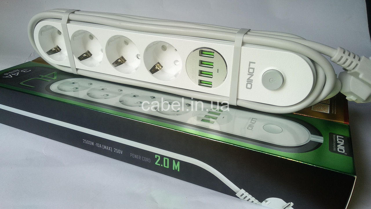 Подовжувач мережевий фільтр Ldnio SE4432 4 розетки + 4 USB