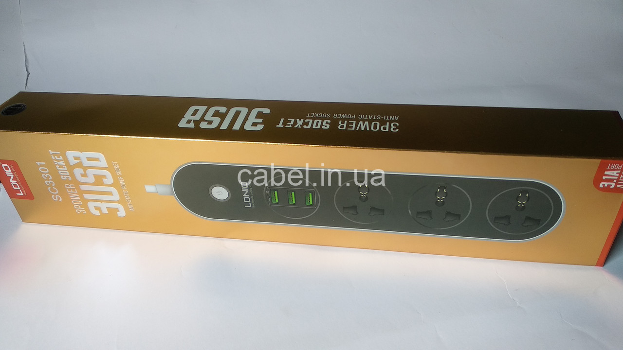 Подовжувач мережевий фільтр Ldnio SC3301 3 розетки + 3 USB