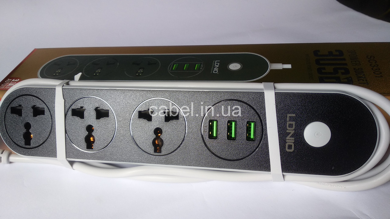 Подовжувач мережевий фільтр Ldnio SC3301 3 розетки + 3 USB