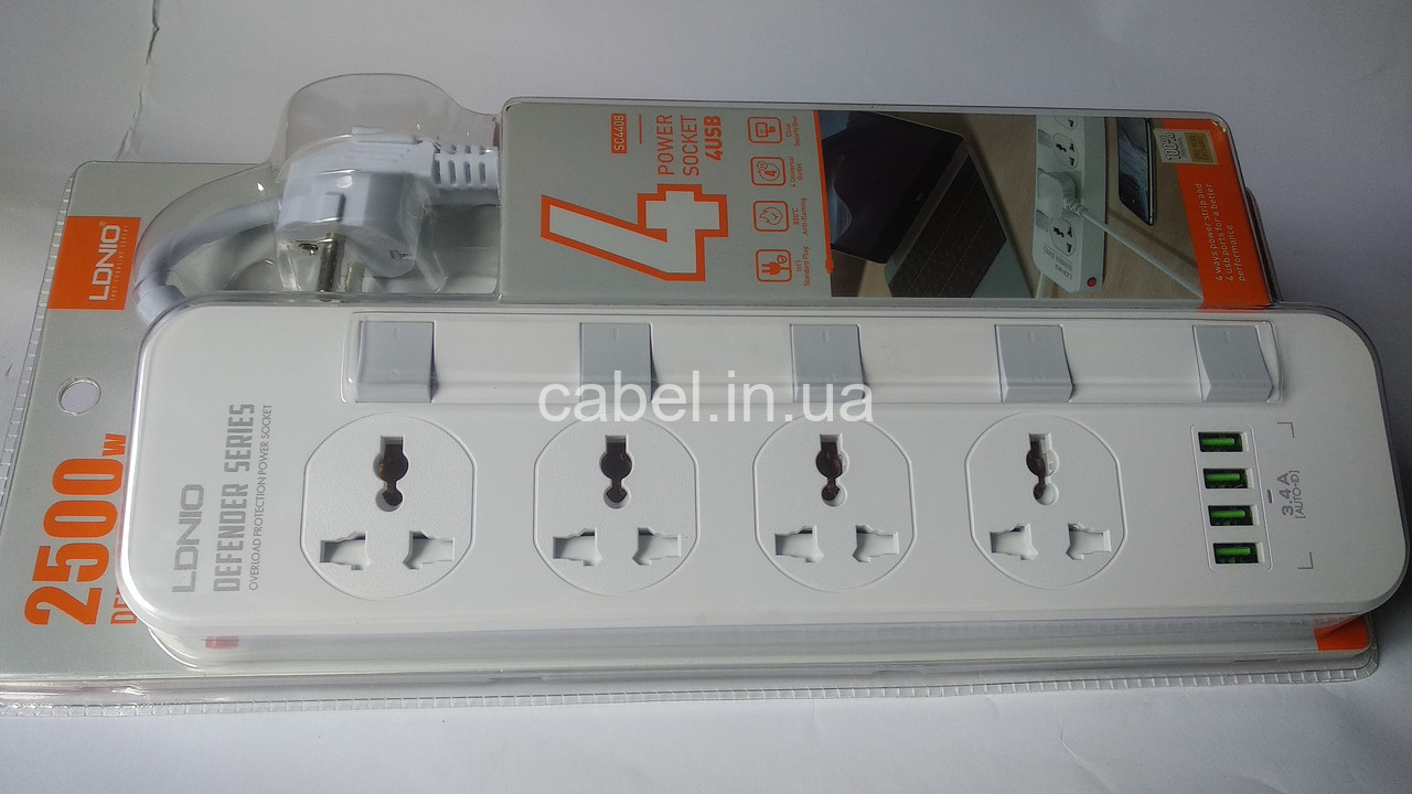 Подовжувач мережевий фільтр Ldnio SC5006 4 розетки + 4 USB