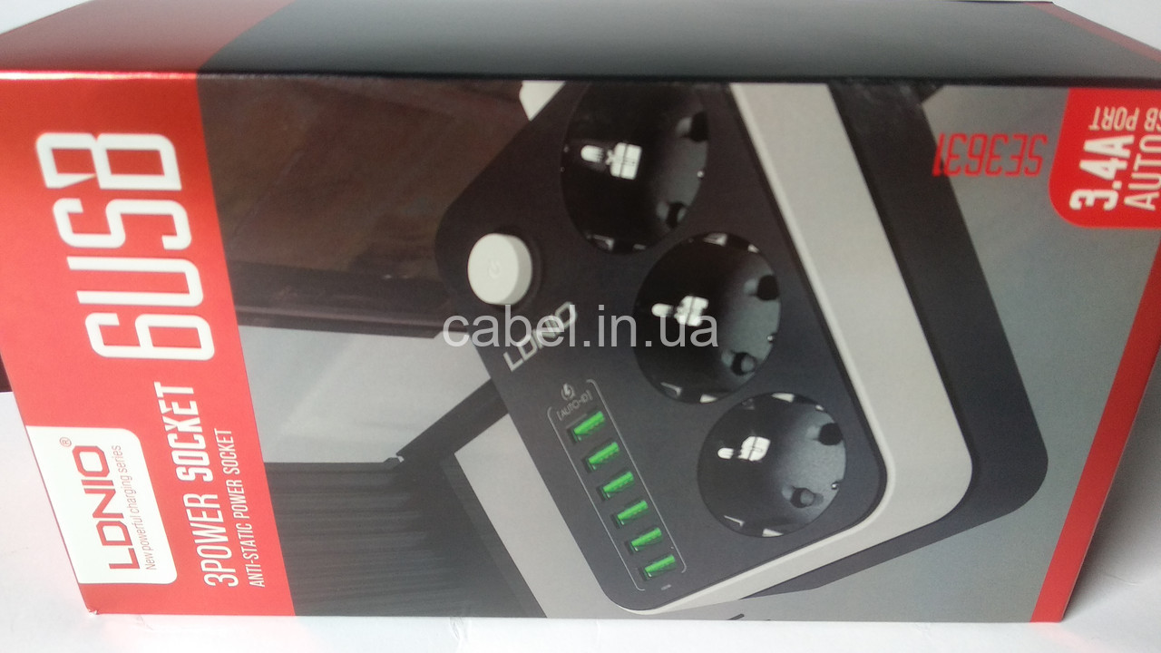 Подовжувач мережевий фільтр Ldnio SE3631 3 розетки + 6 USB