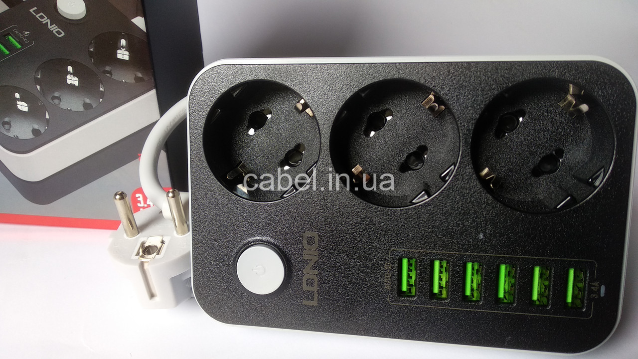 Удлинитель сетевой фильтр Ldnio SE3631  3 розетки+6 USB