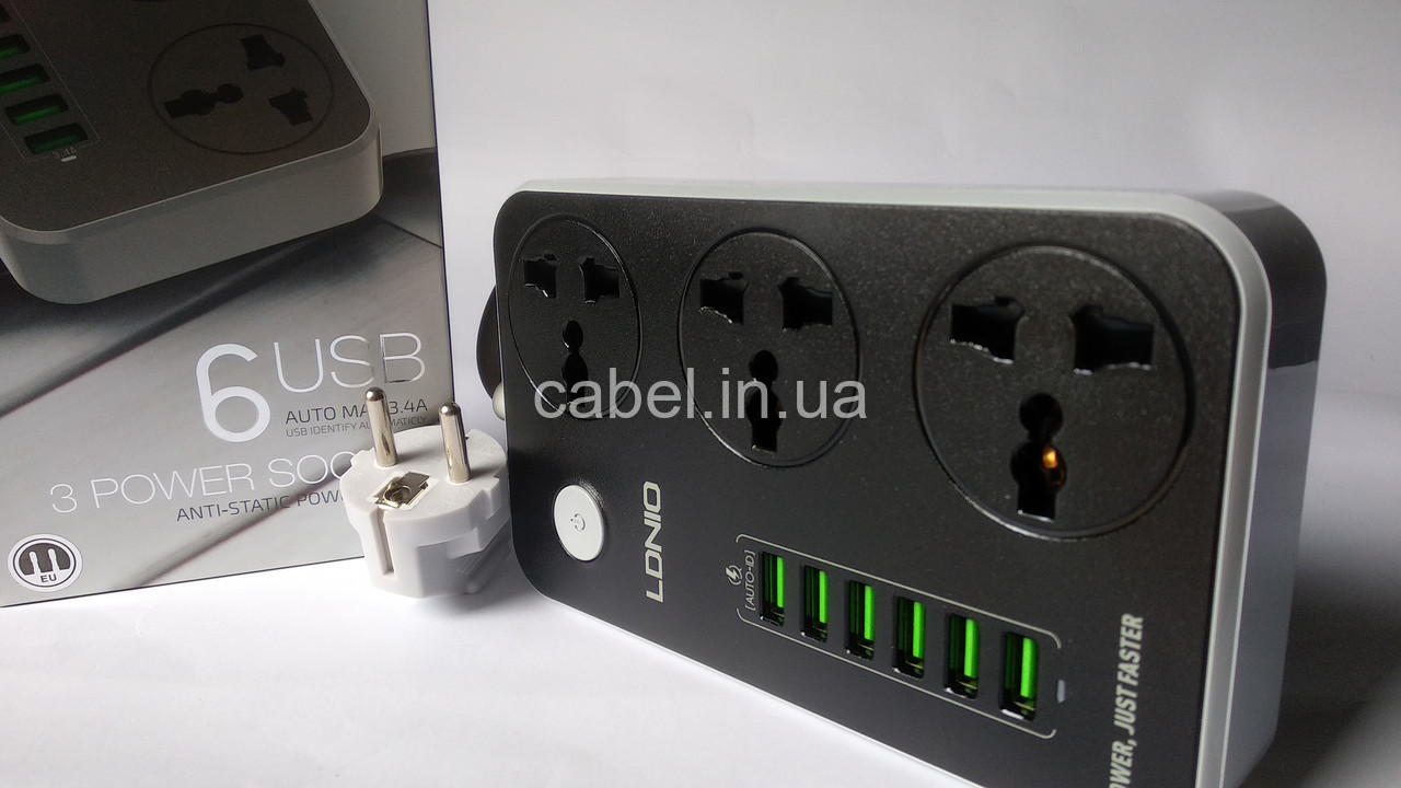 Подовжувач мережевий фільтр Ldnio SE3604 3 розетки + 6 USB