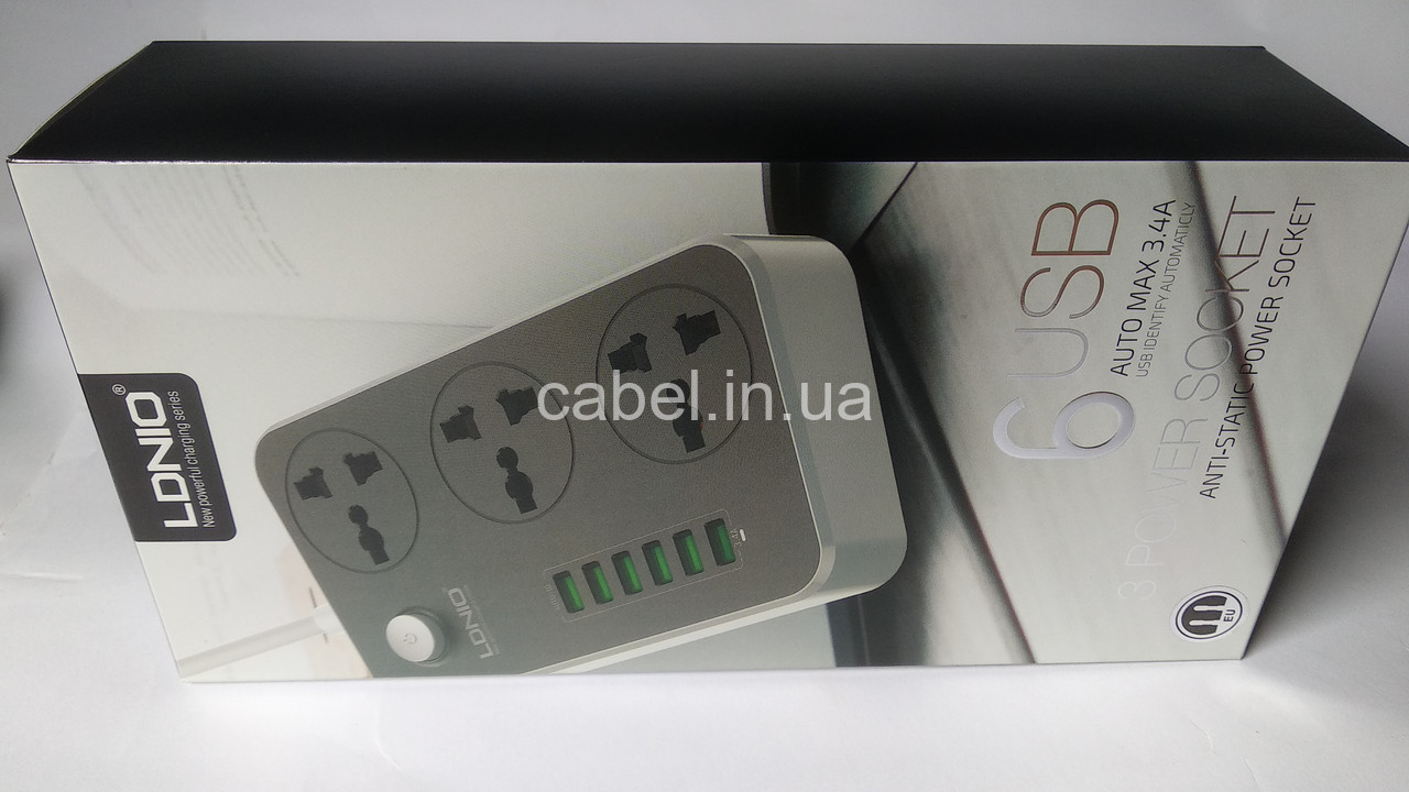 Удлинитель сетевой фильтр Ldnio SE3604 3 розетки+6 USB