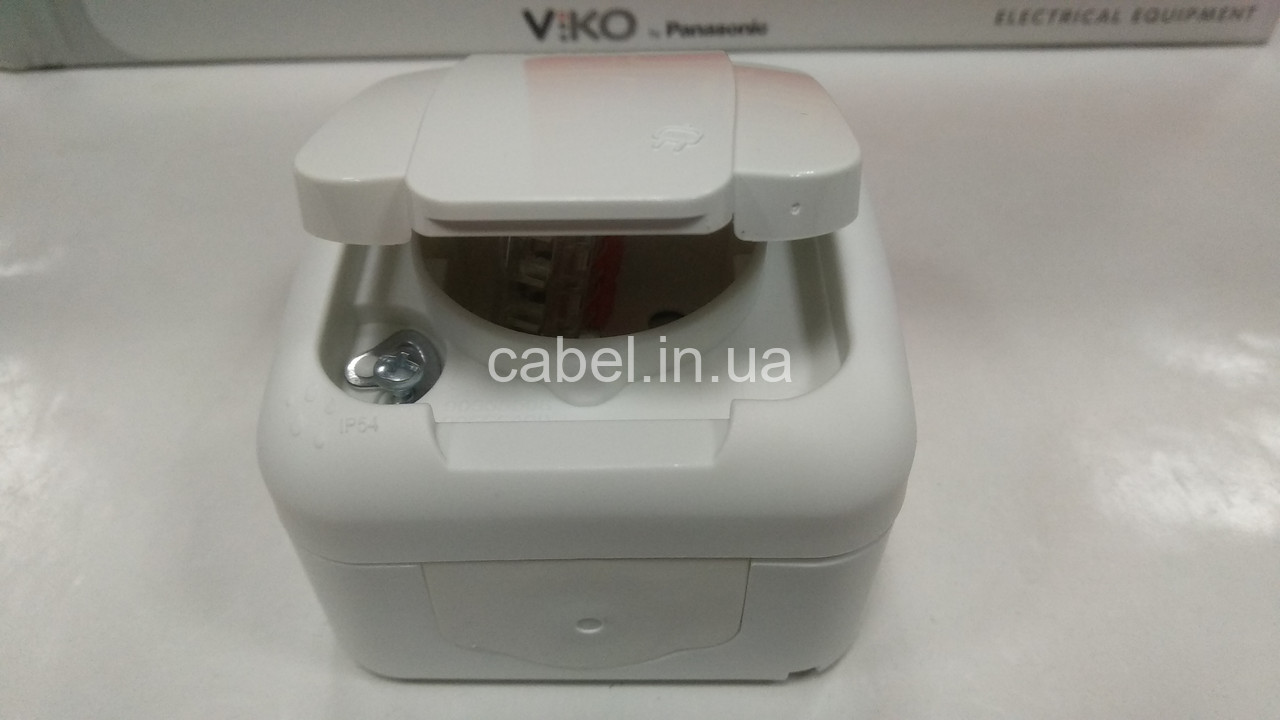 Розетка вологозахищена накладна з заземленням IP54 Viko Palmiye біла