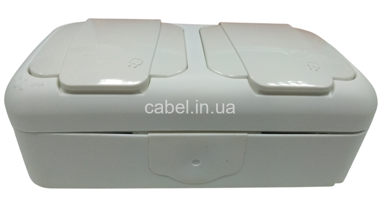 Розетка подвійна вологозахищена з заземленням IP54 Viko Palmiye біла