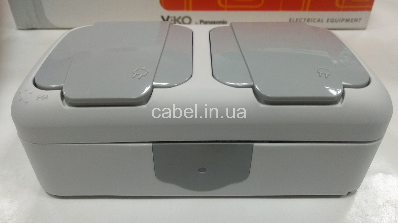Розетка подвійна вологозахищена з заземленням IP54 Viko Palmiye сіра
