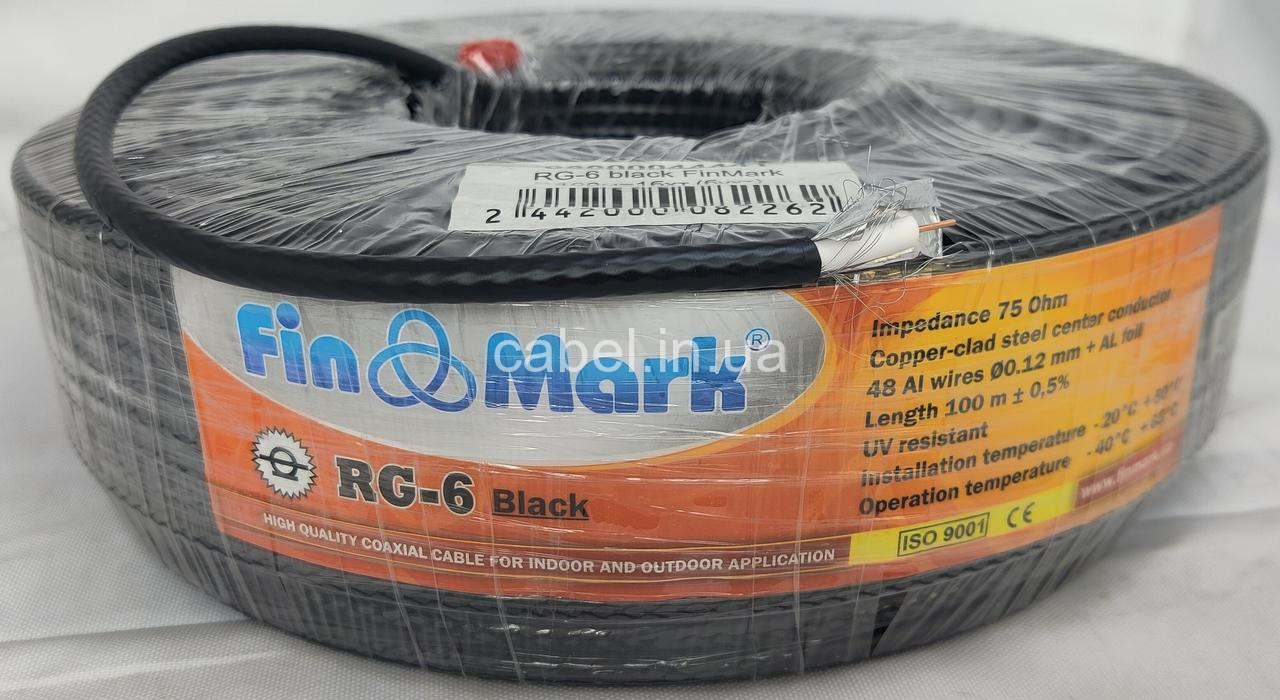 Телевізійний кабель Finmark RG-6,чорний,100м